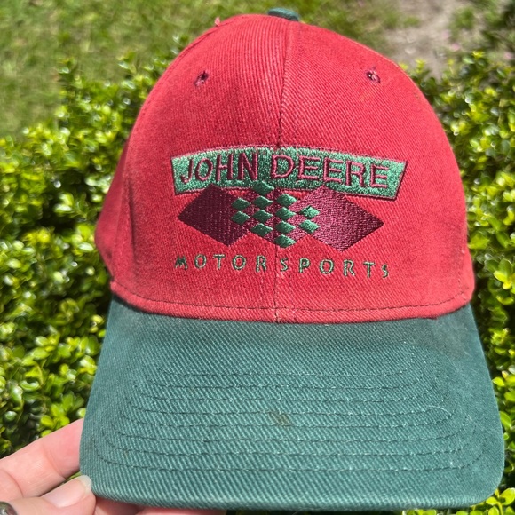 Vintage John Deere Motorsports Chad Little Snapback Trucket Cap Green Red USA - Picture 1 of 6